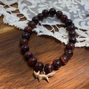 Fox 🦊 charm bracelet // handmade crystal bracelet 8mm beads // red tiger’s eye